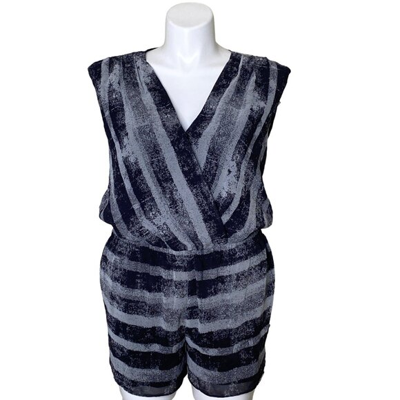 Rachel Rachel Roy Striped Sleeveless V-Neck Romper Womens L Black & Gray Polyest - Picture 1 of 10